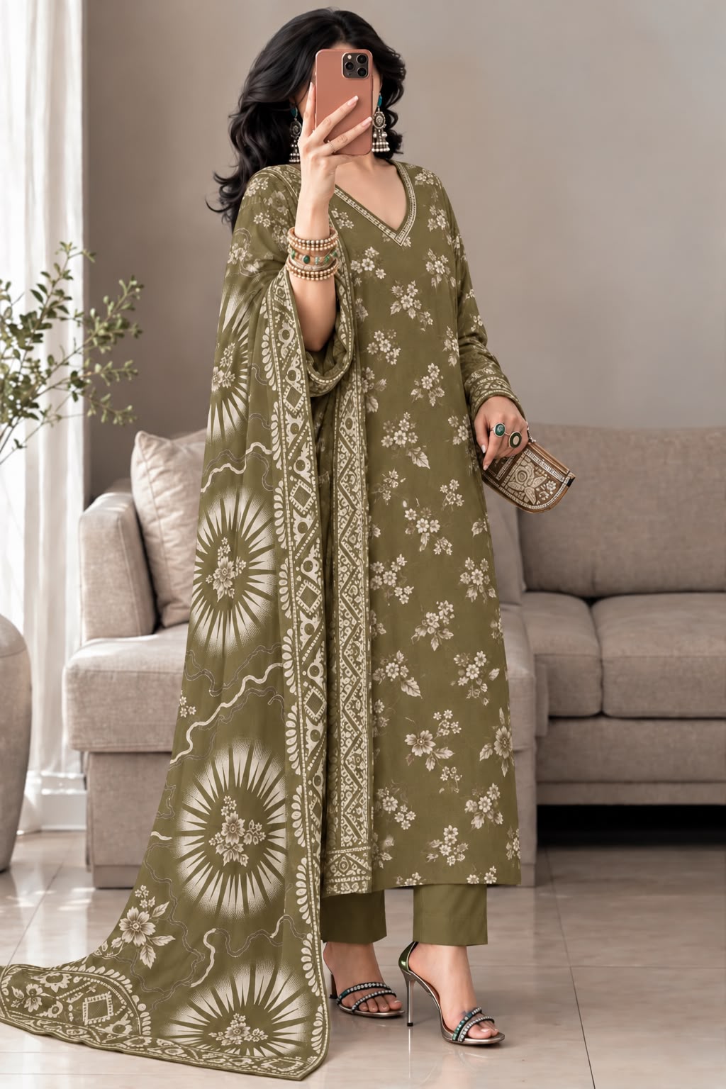 Dhanak Printed 3PC Suit - DESIGN 07