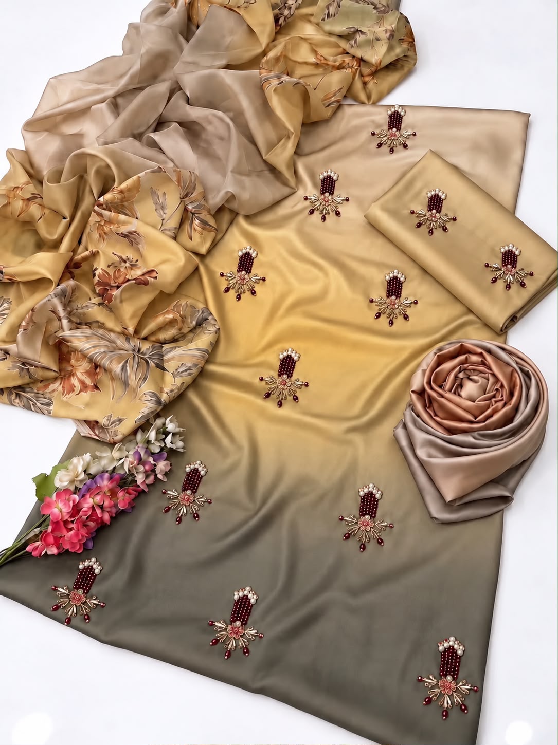 Shamoze Silk Tie Dye Handwork 3PC Suit - DESIGN 20