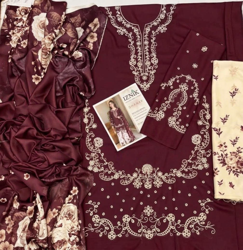 Iznik Dhanak Chikankari Embroidered 3PC Suit D#3502 - DESIGN 04