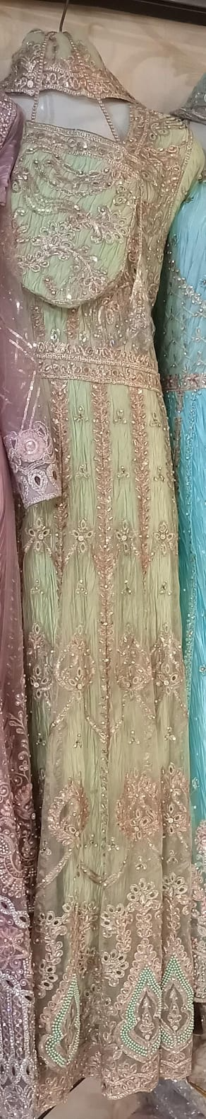 Maxi crush net stone work(green, golden, off white, ferozi)