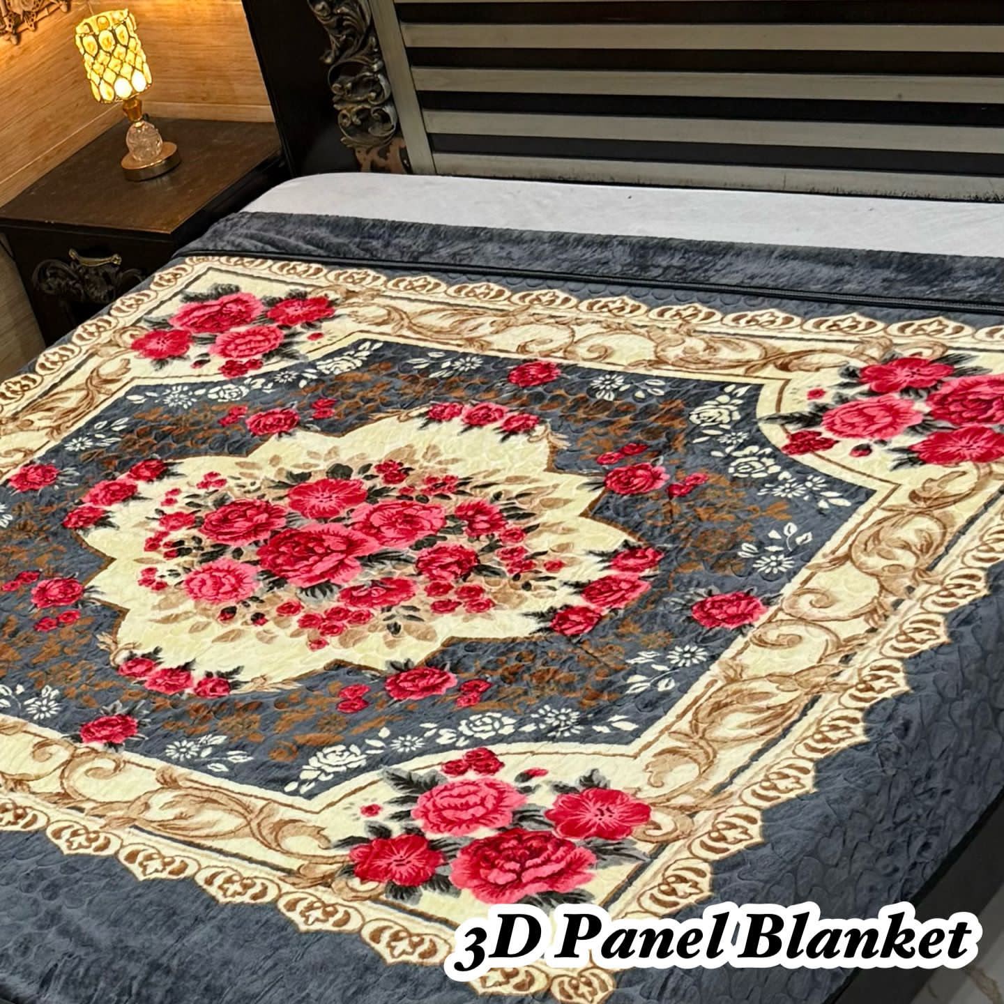 Irani Four Border 3D Panel Embossed Blanket Double Bed - Design 10