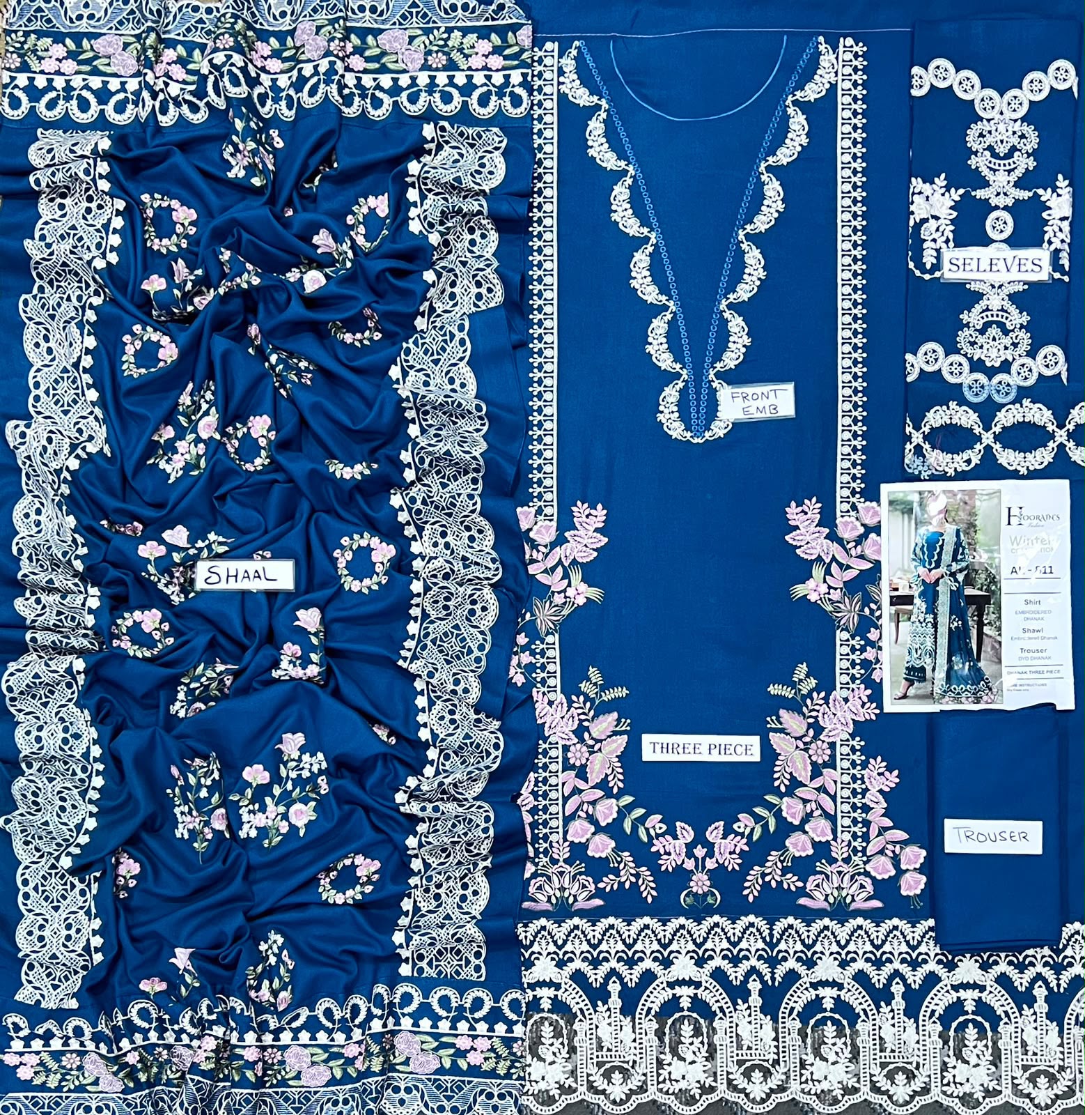 Maria B Dhanak Embroidered 3PC Suit D#AL844 - DESIGN 08