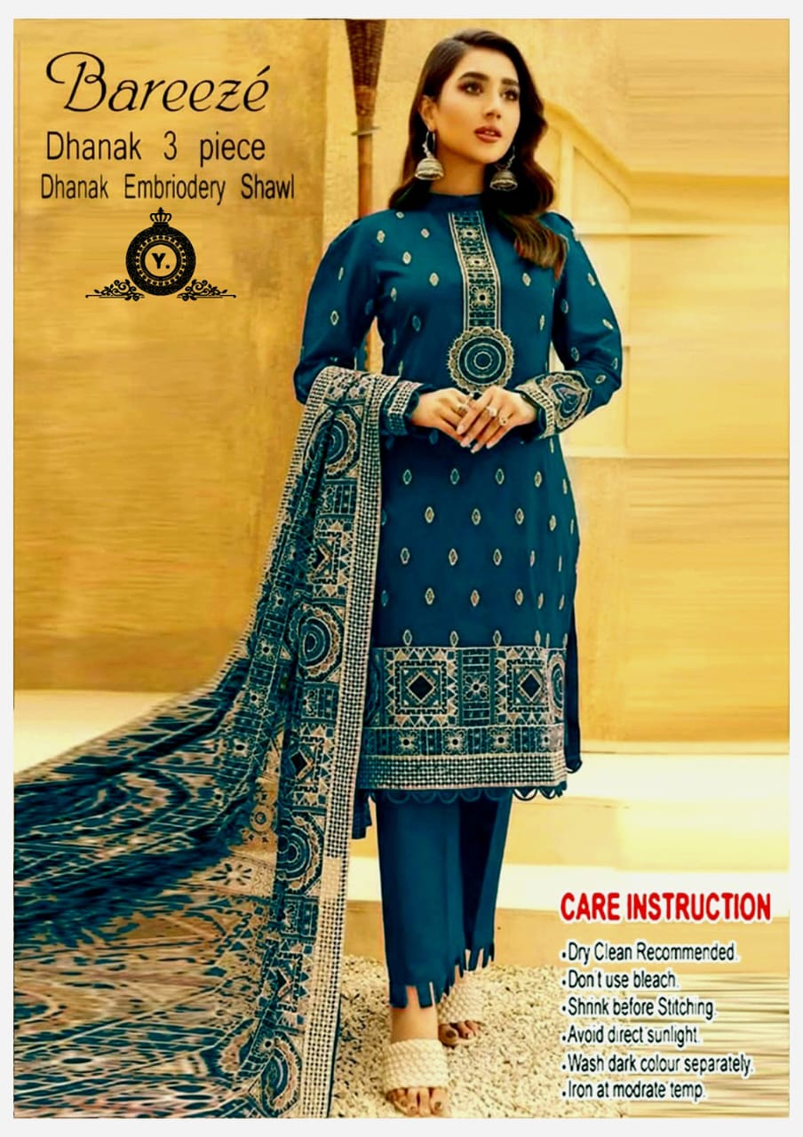 Dhanak 3pc Embroidered Suit with Embroidered Shawl - DESIGN 03