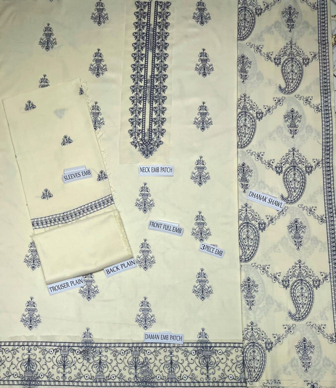 Dhanak 3pc Embroidered Suit with Embroidered Shawl - DESIGN 30