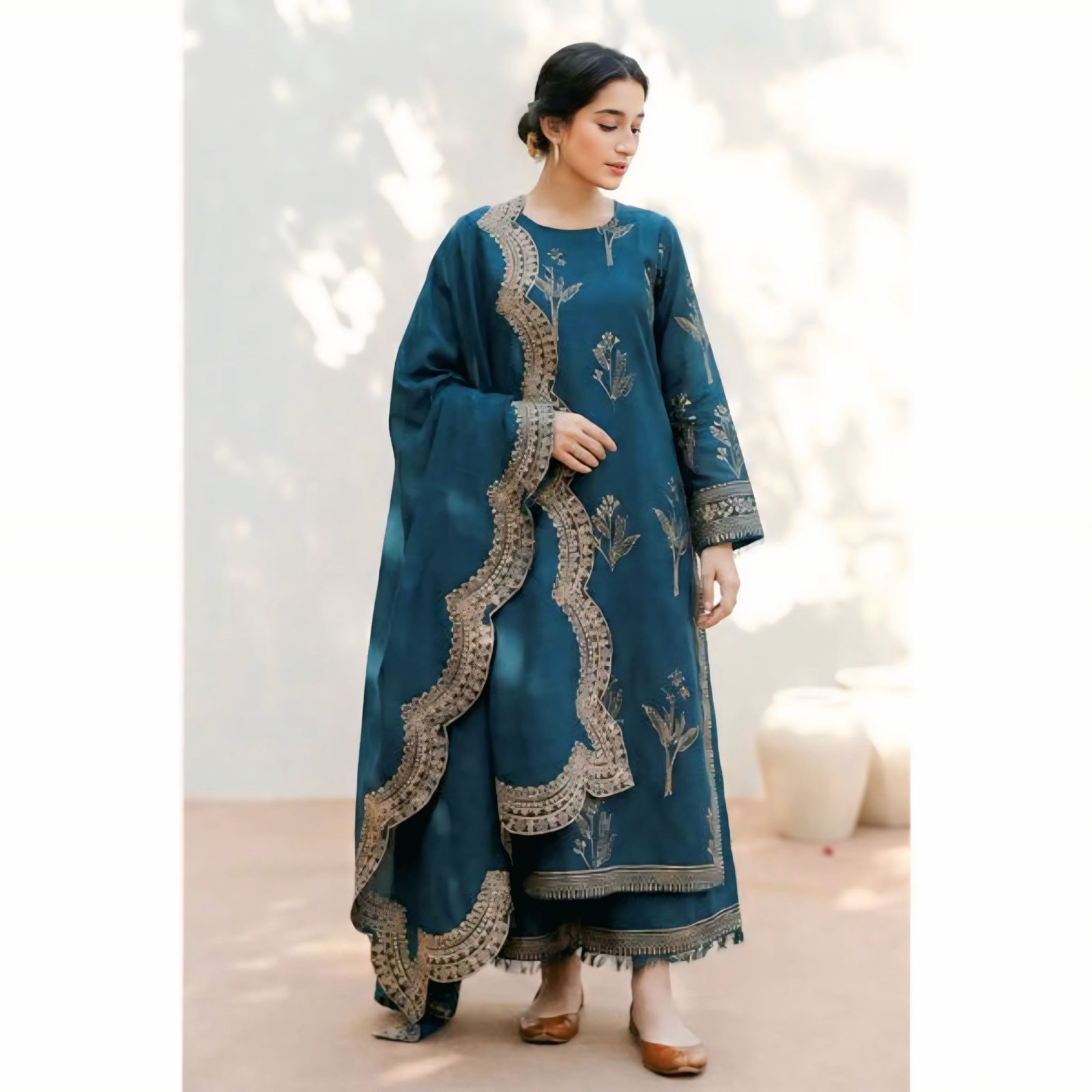 Mahrani Dhanak Embroidered 3PC Suit D#NF1302 - DESIGN 03