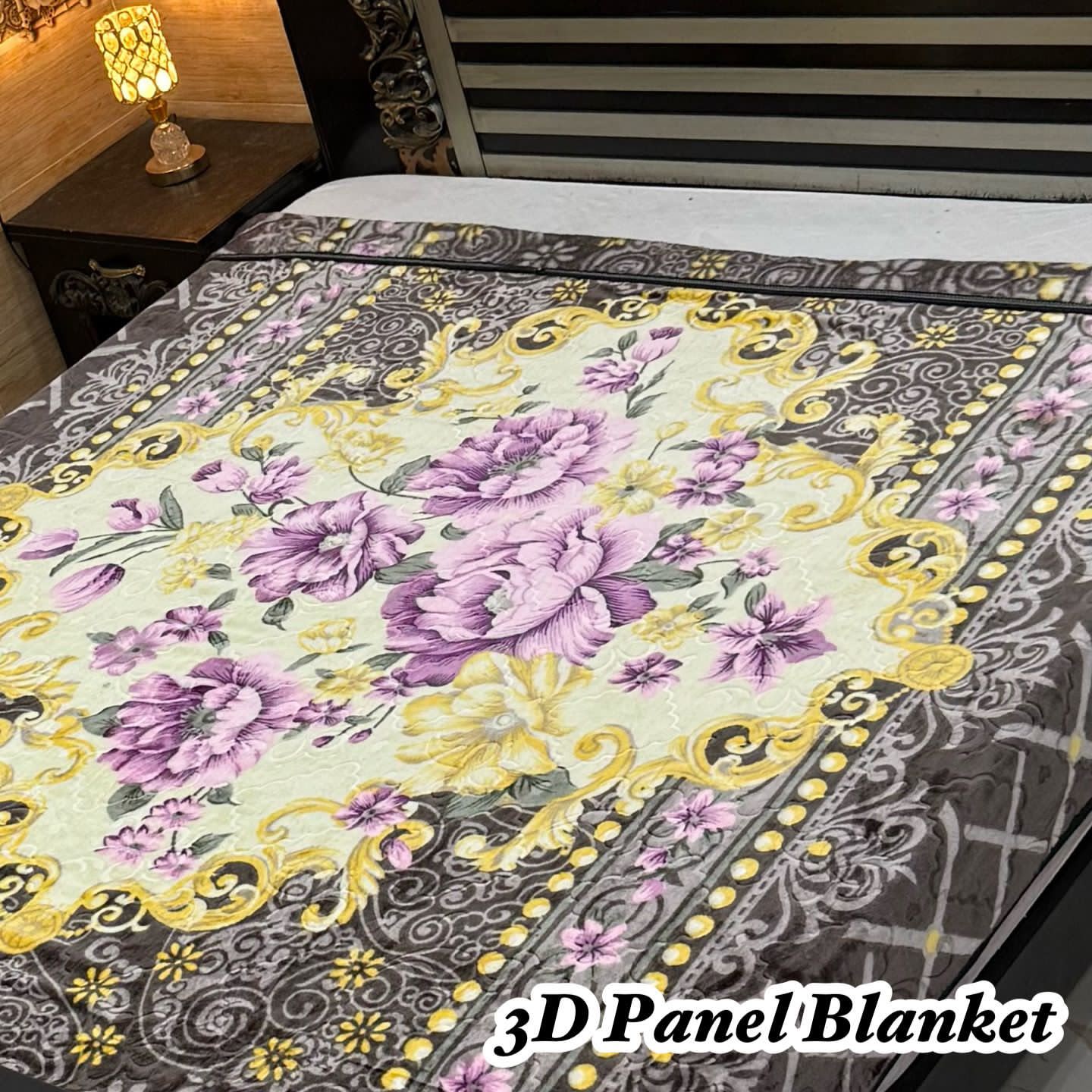 Irani Four Border 3D Panel Embossed Blanket Double Bed - Design 17