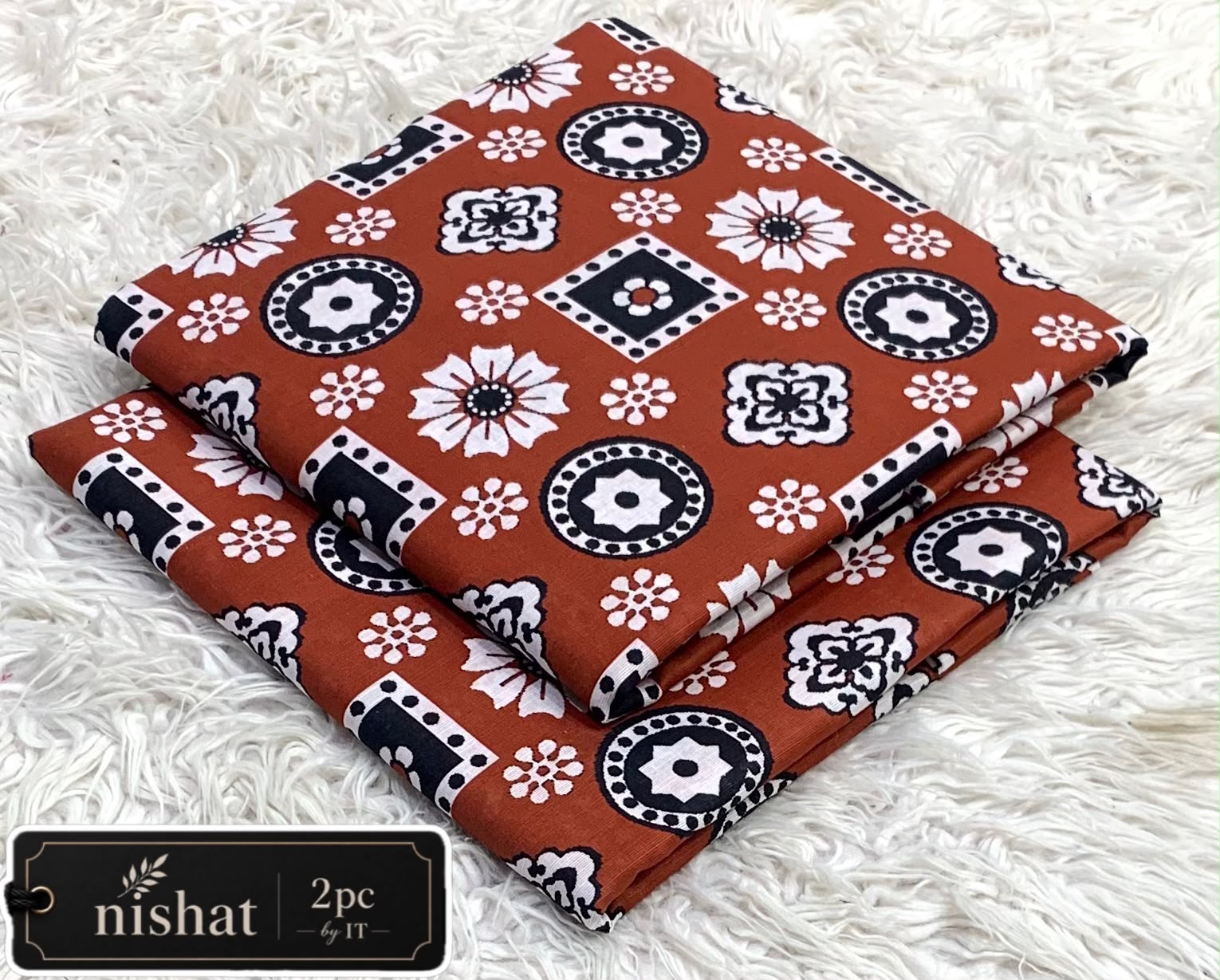 Nishat Allover Khaddar 2pc By It - Rust White