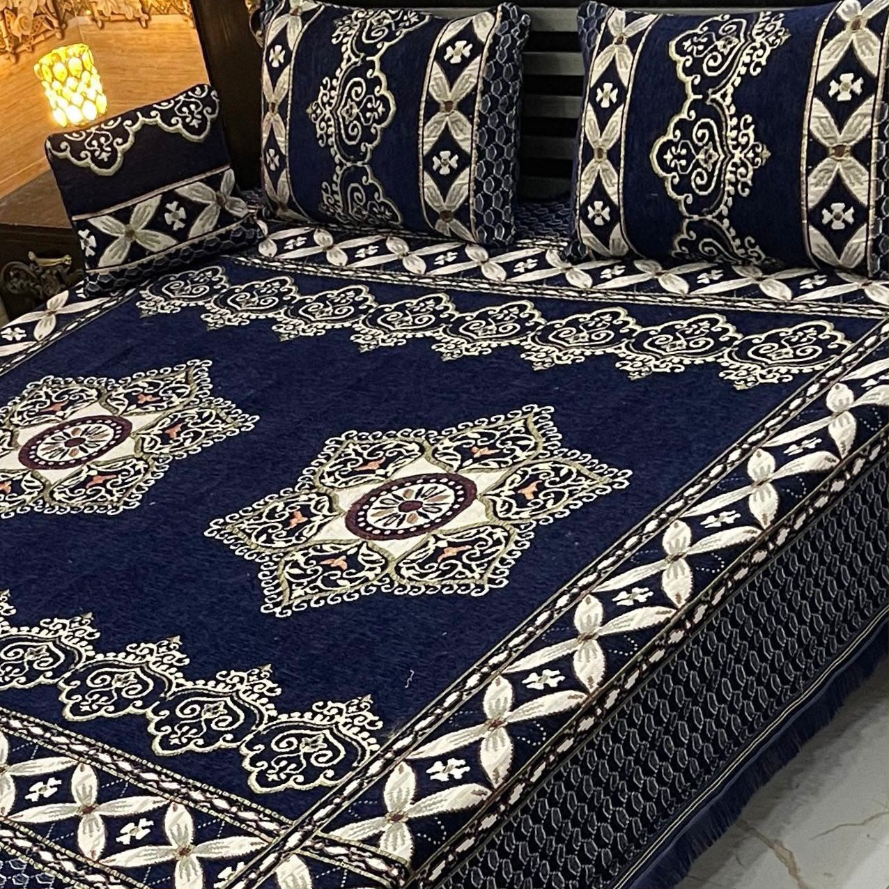 4pc Velvet Jacquard Bedsheet King Size - Design 16