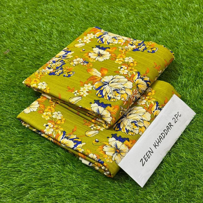 Zeen Khaddar 2Pc - Olive Yellow Floral