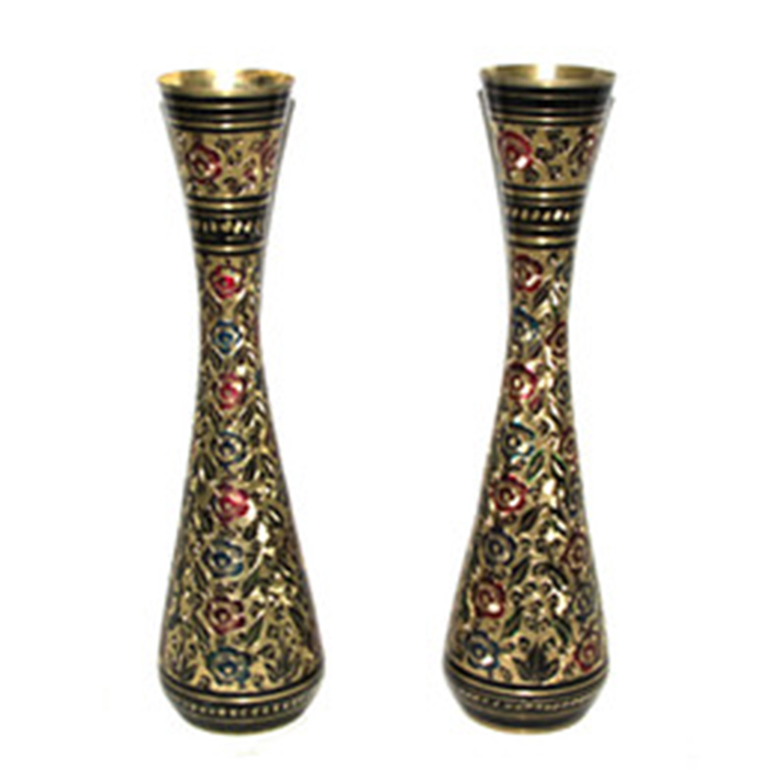 Copper Colored Metal Vase Pair