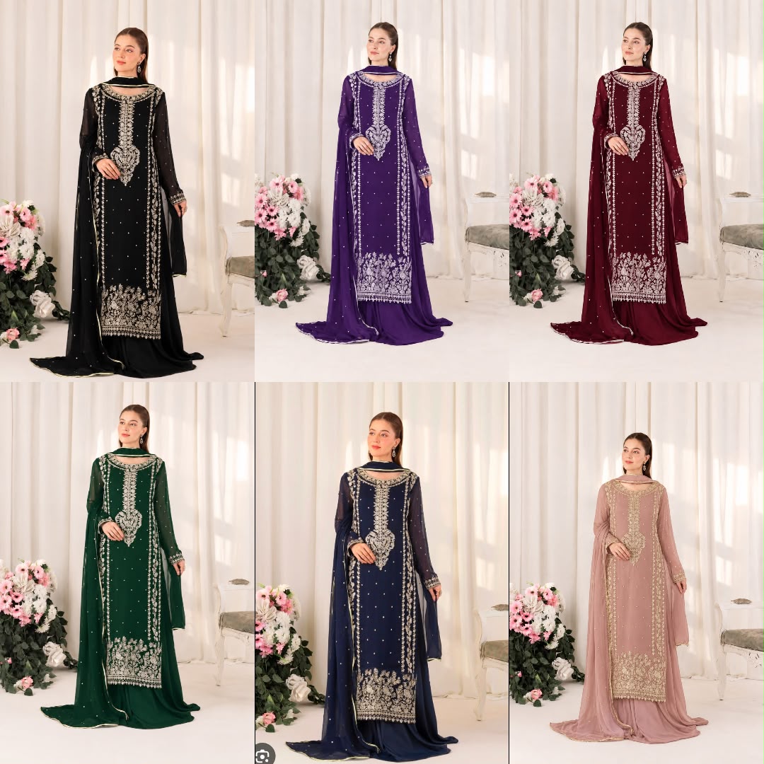 Harais Shakeel Chiffon Embroidered 3PC Suit - DESIGN 02