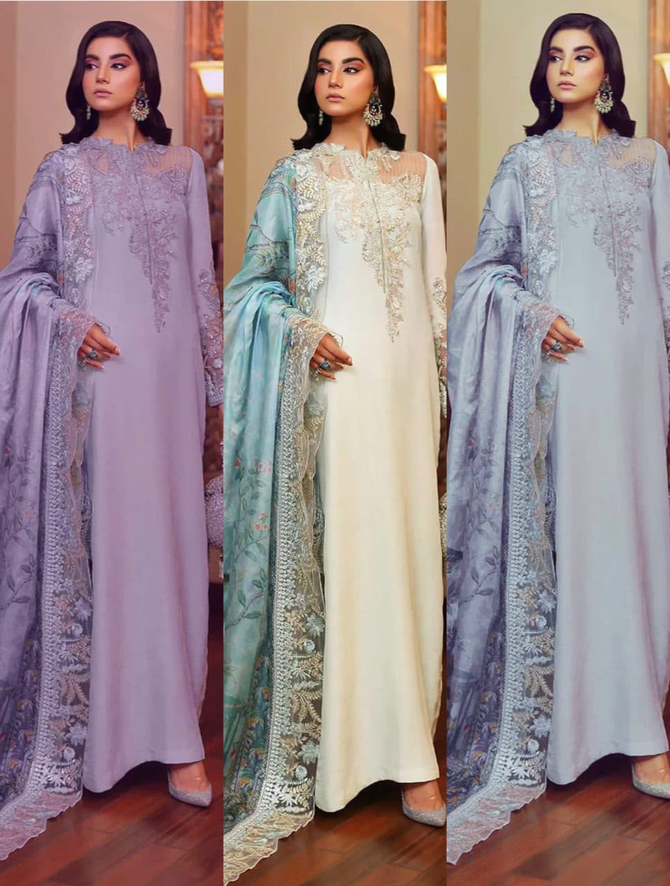 Azure Silk Embroidered Suit D#AZ06 - DESIGN 01
