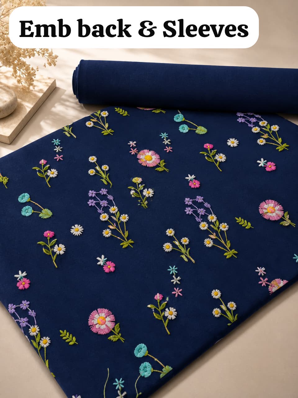 Indian Boty Embroidered Dhanak 2pc - Navy Blue