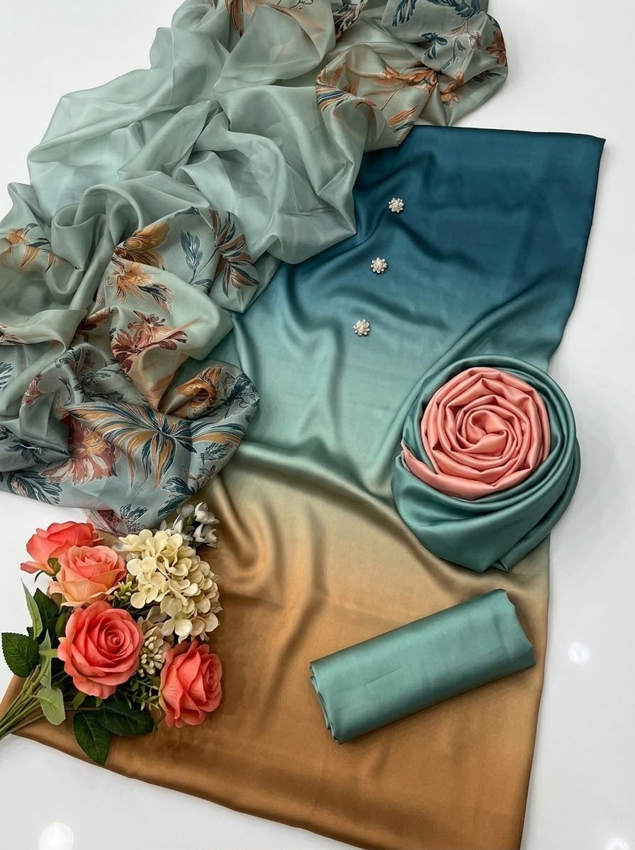 Digital Printed Shamoz Silk 3pc Suit - DESIGN 56