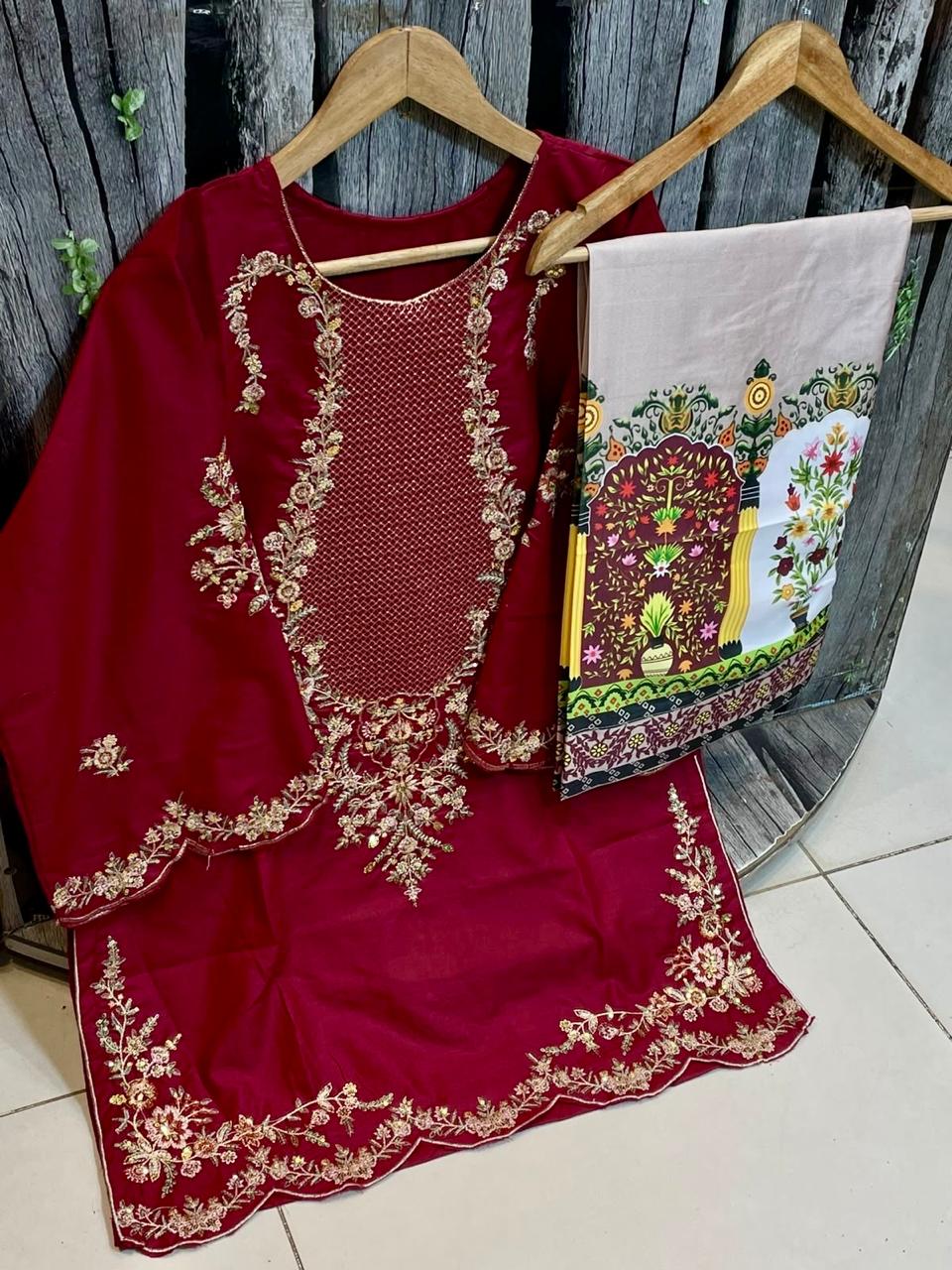 Pure Cotton Sequence Embroidered Cutwork 2pc Dress - DESIGN 02