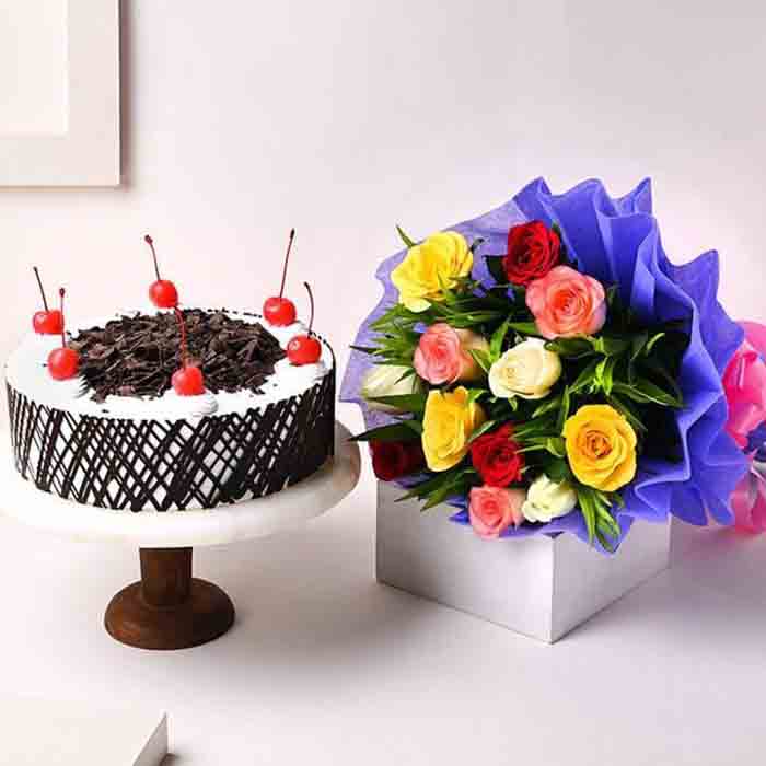 Black Forest Vanilla Cake 2lbs with Bouquet