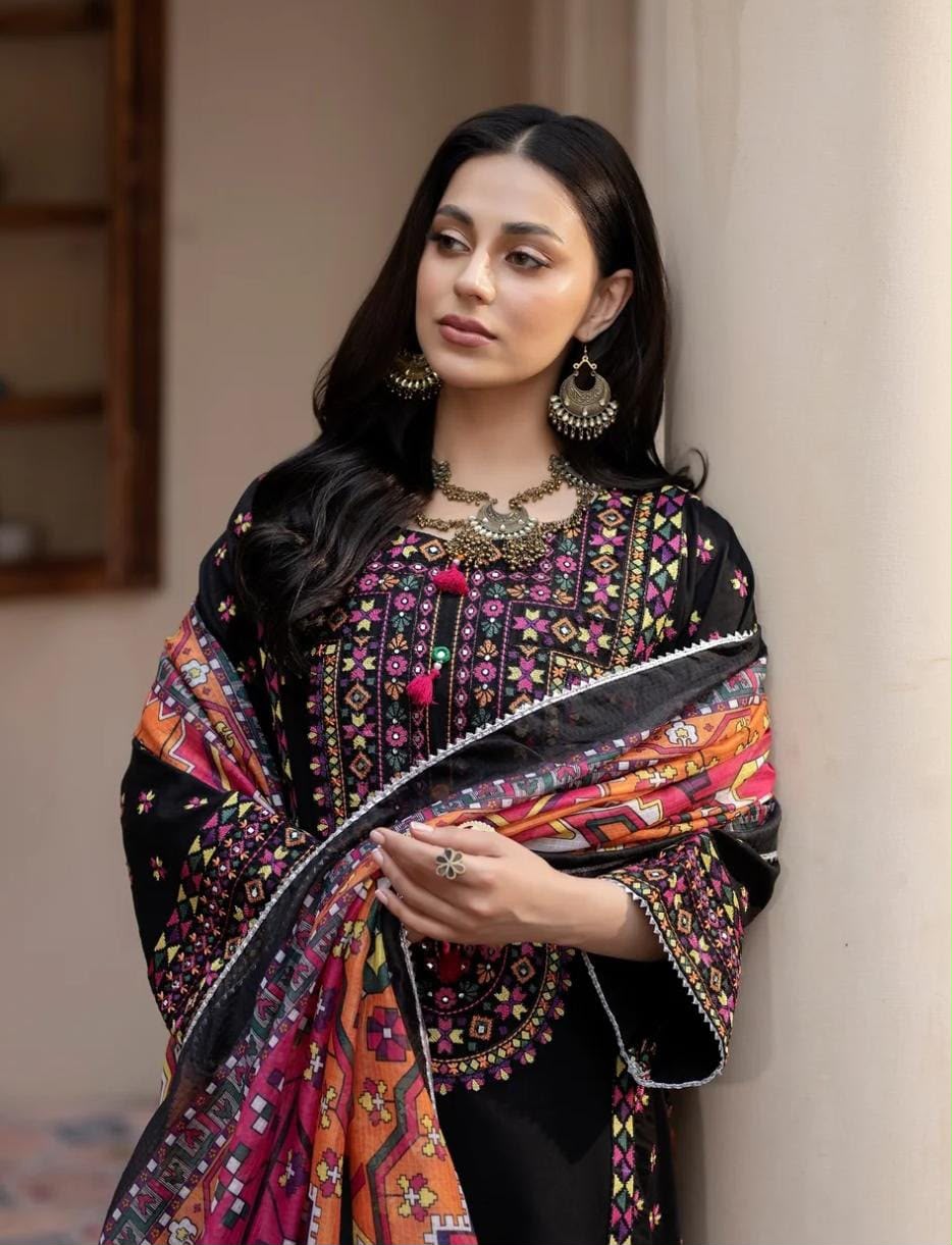 Karma Dhanak Embroidered 3PC Suit - DESIGN 01