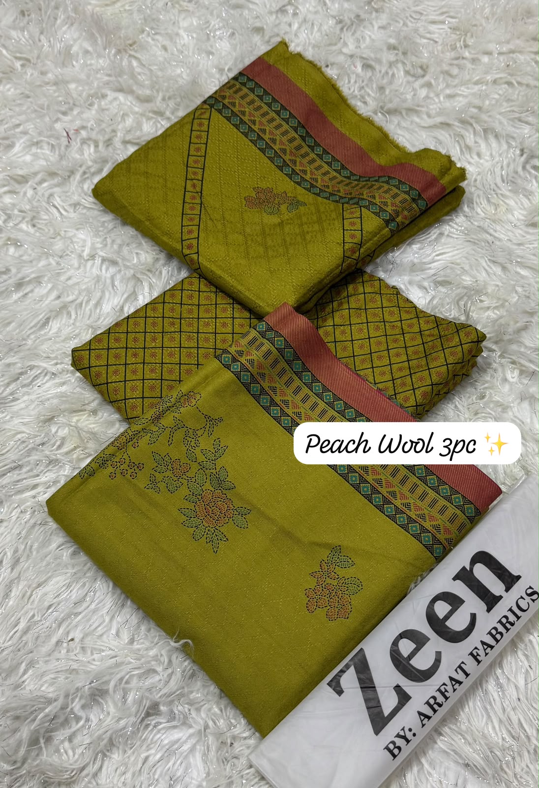 Zeen Peach Wool Printed 3PC Suit - DESIGN 07
