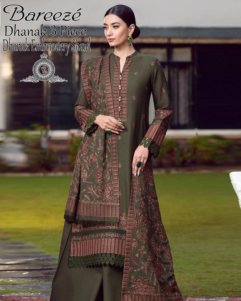 Dhanak 3pc Embroidered Suit with Embroidered Shawl - DESIGN 23