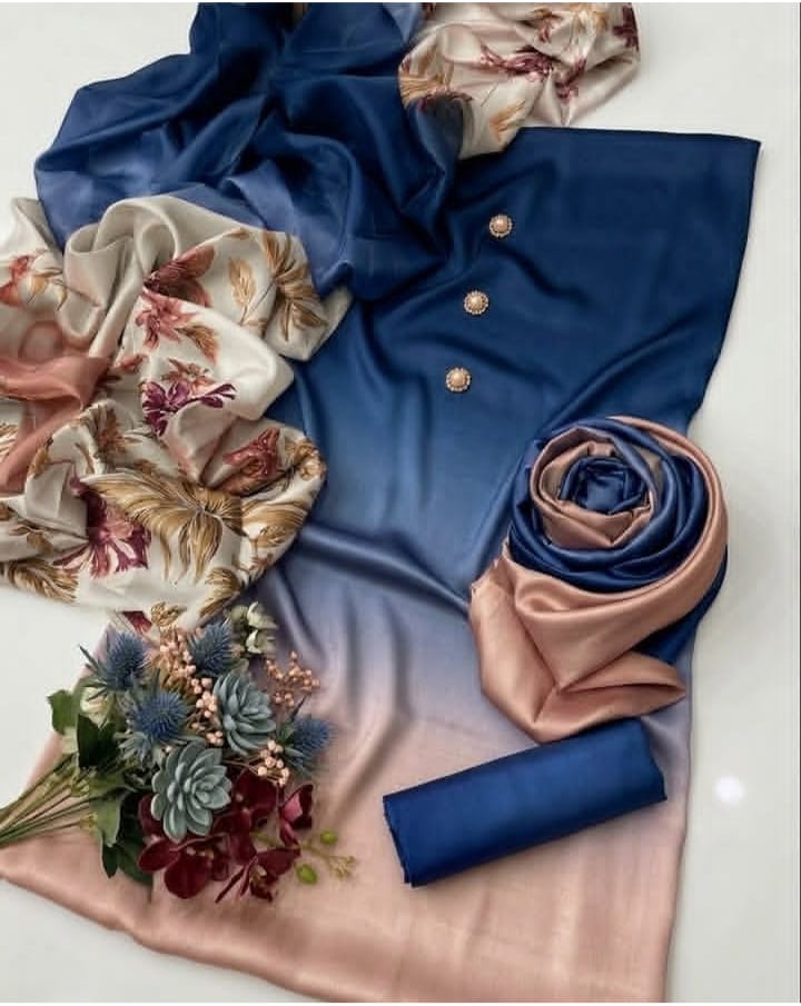 Digital Printed Shamoz Silk 3pc Suit - DESIGN 65