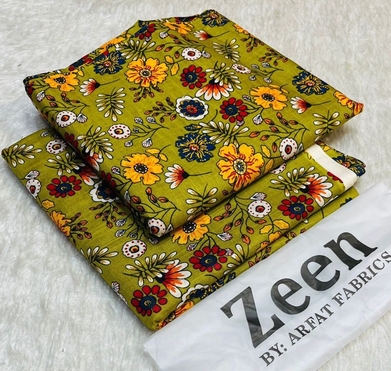 Zeen Khaddar 2Pc - Olive Multicolor Floral