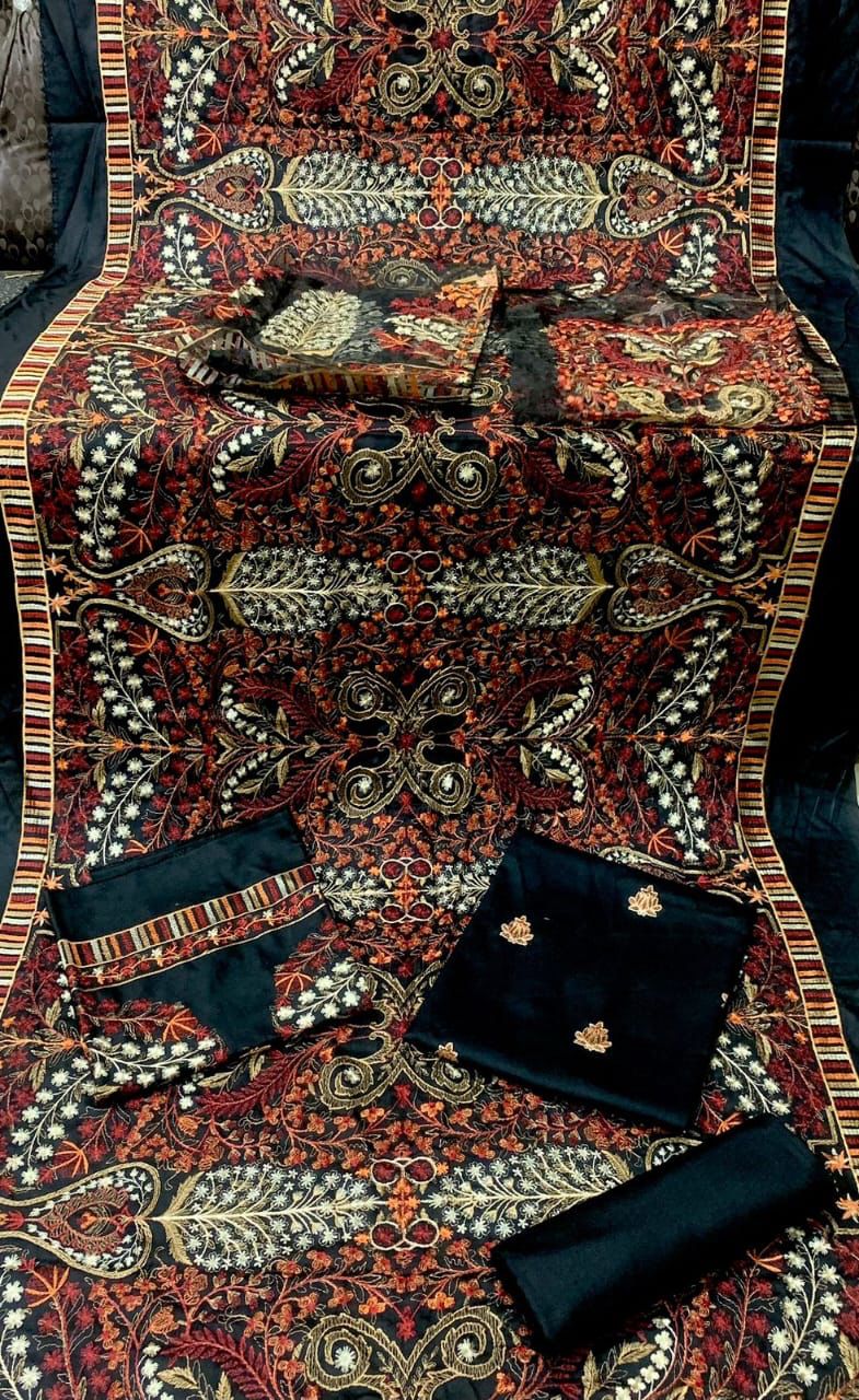 Dhanak 3pc Embroidered Suit with Embroidered Shawl - DESIGN 10