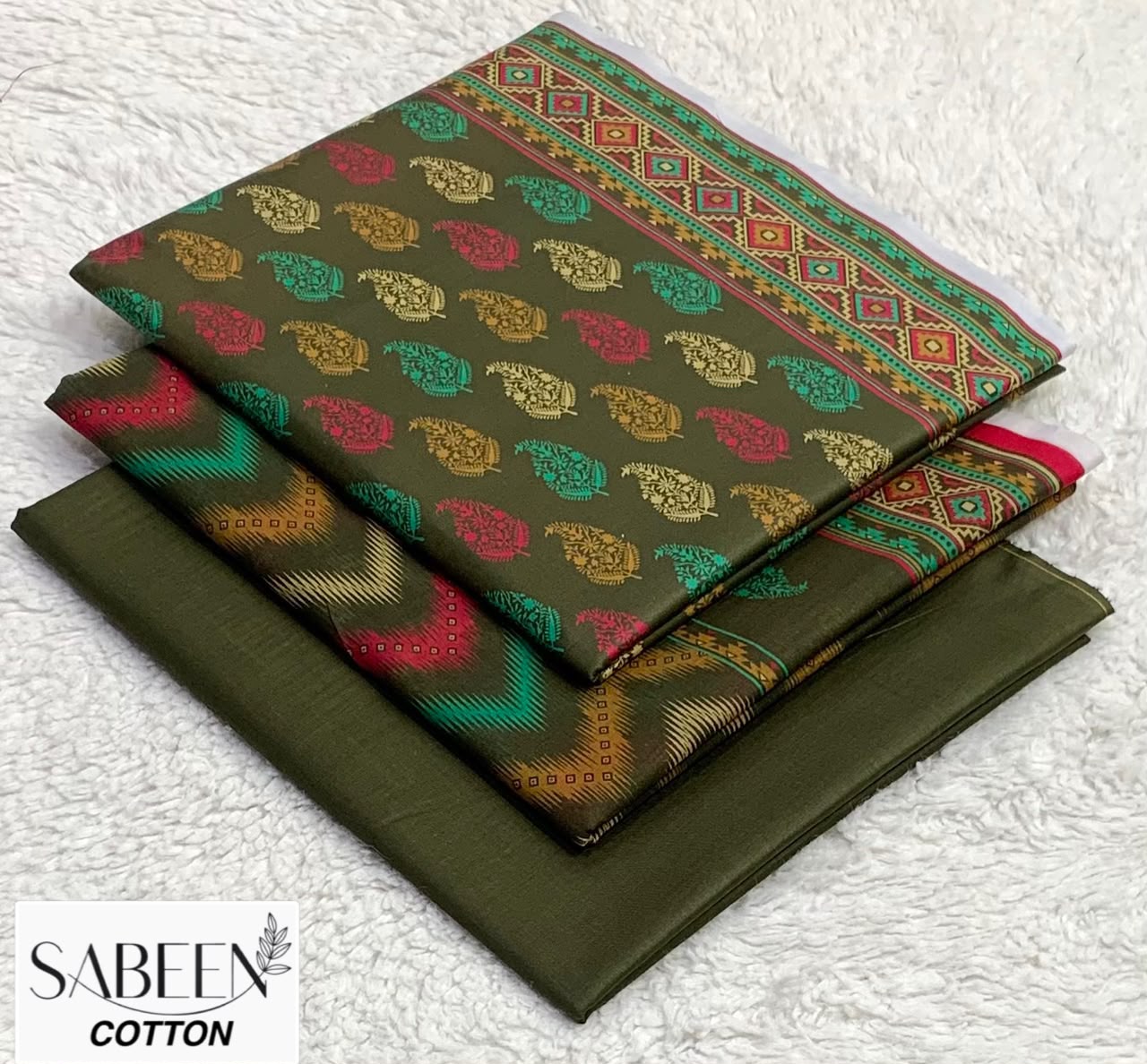 Sabeen Cotton Original 3pc - Olive Red