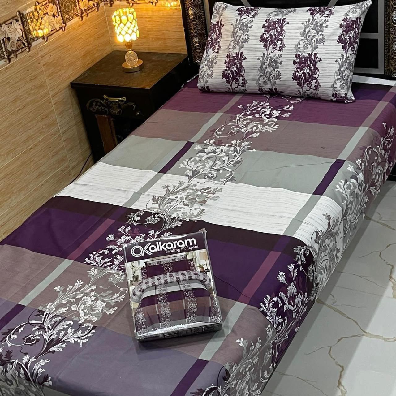Alkaram 4pc Mix Cotton Single Bedsheet Pair - Design 08