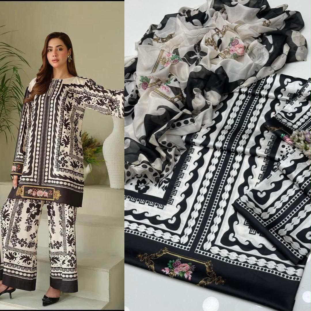 Shamooz Silk Digital Printed 3pc - Design 15
