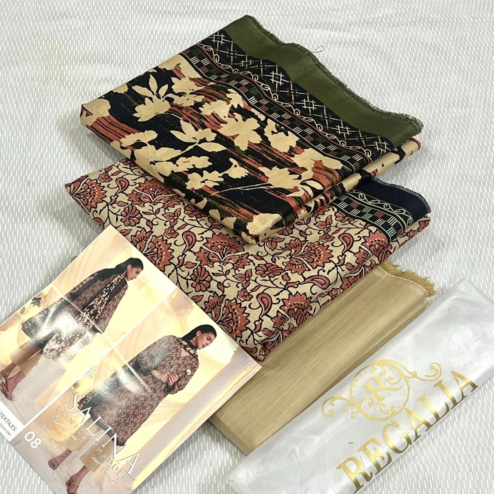Regalia Original 3pc Printed Khaddar Collection - Olive Floral