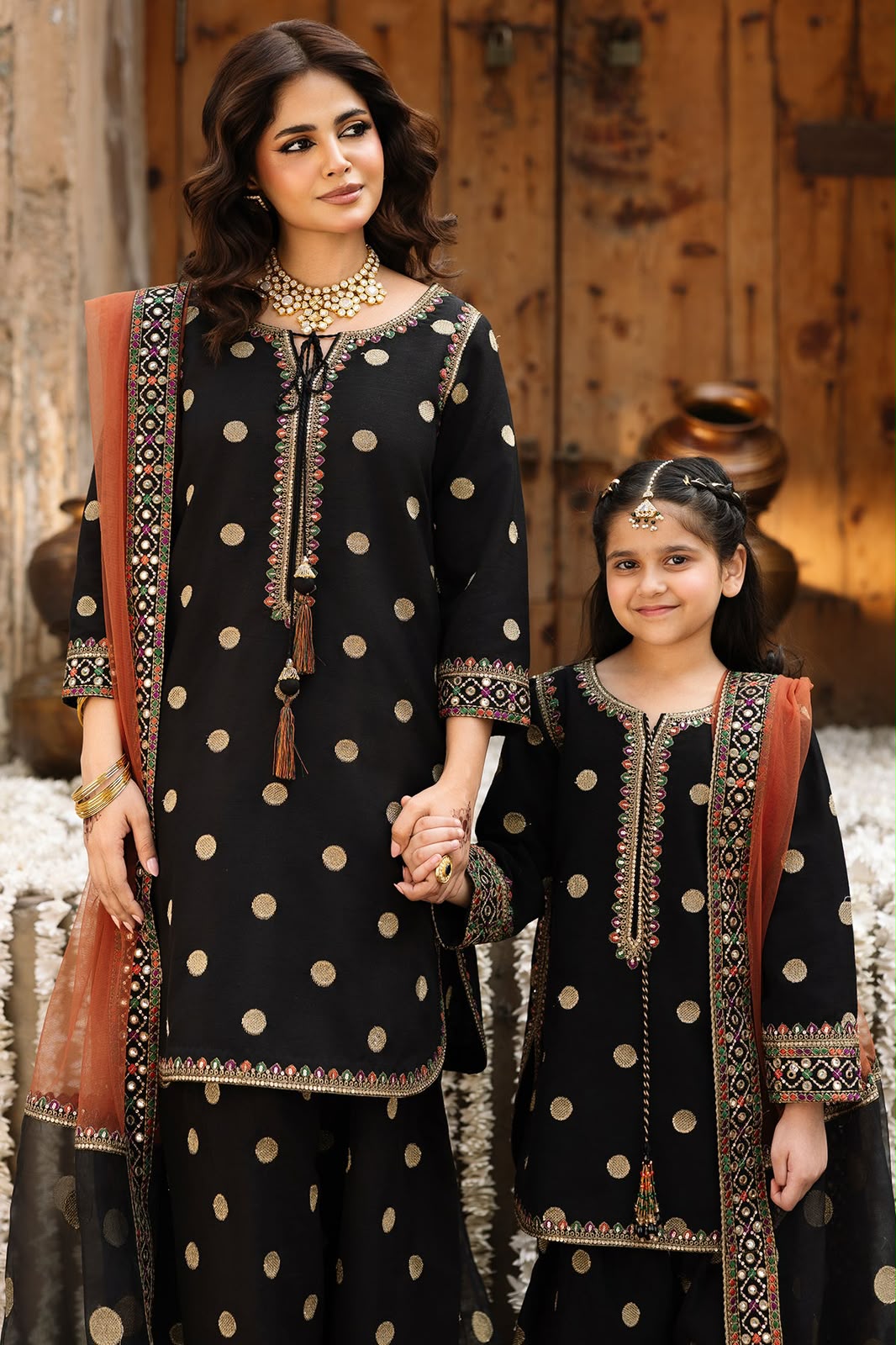 Charizma Silk Embroidered 3PC Suit Polka Dot - DESIGN 02