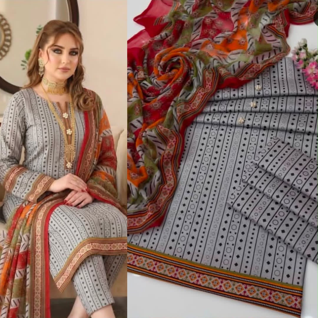 Shamooz Silk Digital Printed 3pc - Design 07