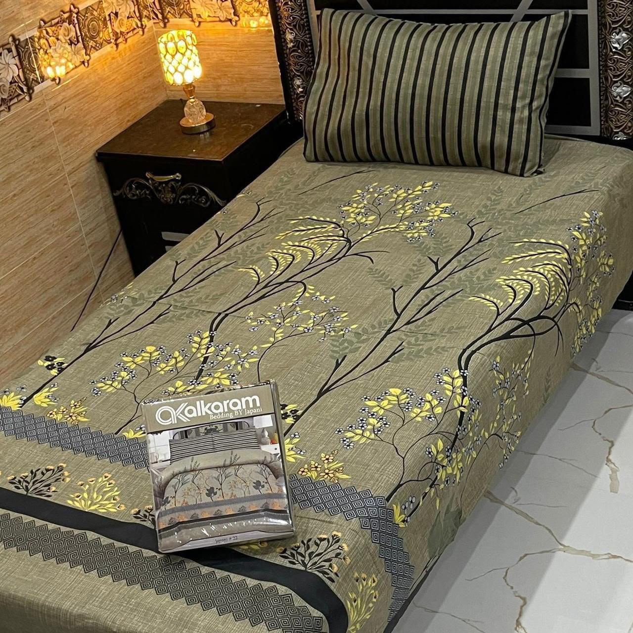 Alkaram 4pc Mix Cotton Single Bedsheet Pair - Design 17