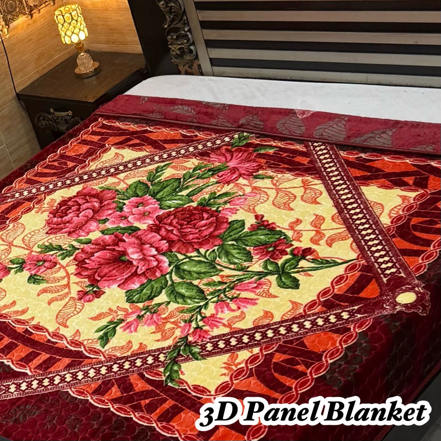 Irani Four Border 3D Panel Embossed Blanket Double Bed - Design 08