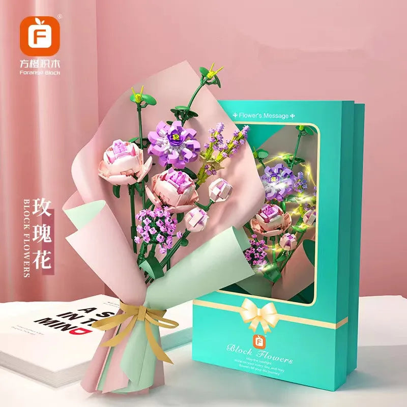 Girls Building Toys Flower Bouquet Puzzle with Lighting and Greeting card | 413pcs- FC8307
