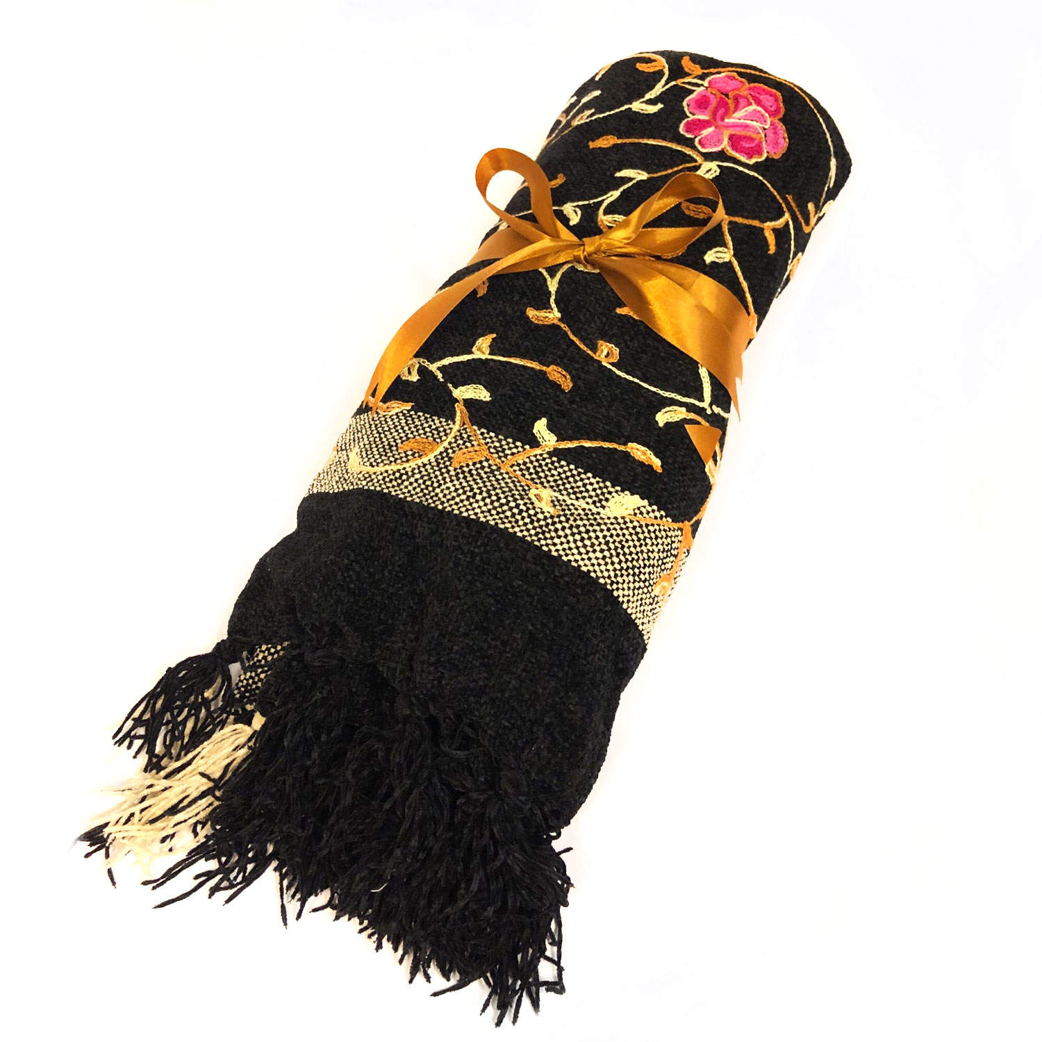 Black Embroidered Velvet Shawl