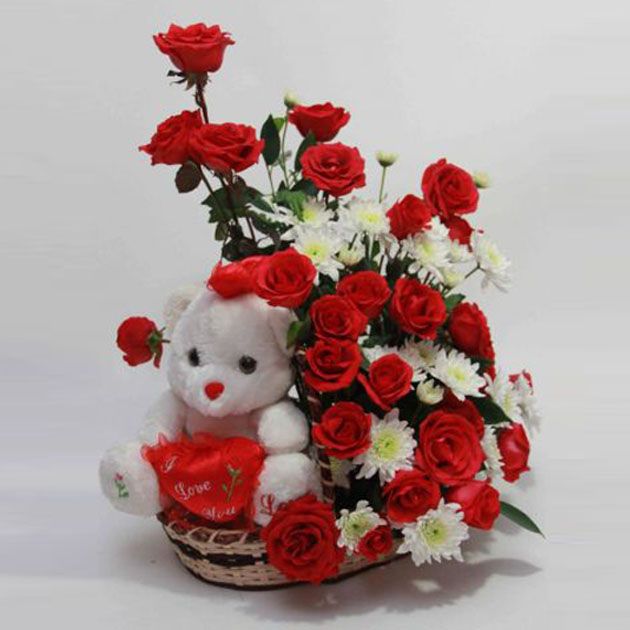 Teddy In A Flower Basket