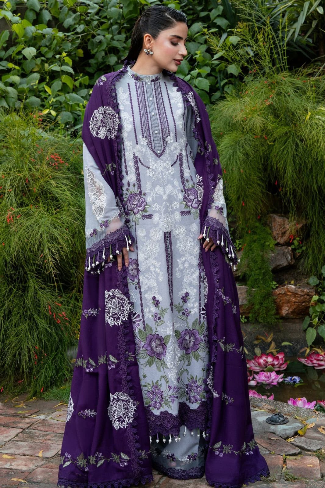 Aneela Winter Dhanak 3pc With Digital Shawl - Purple