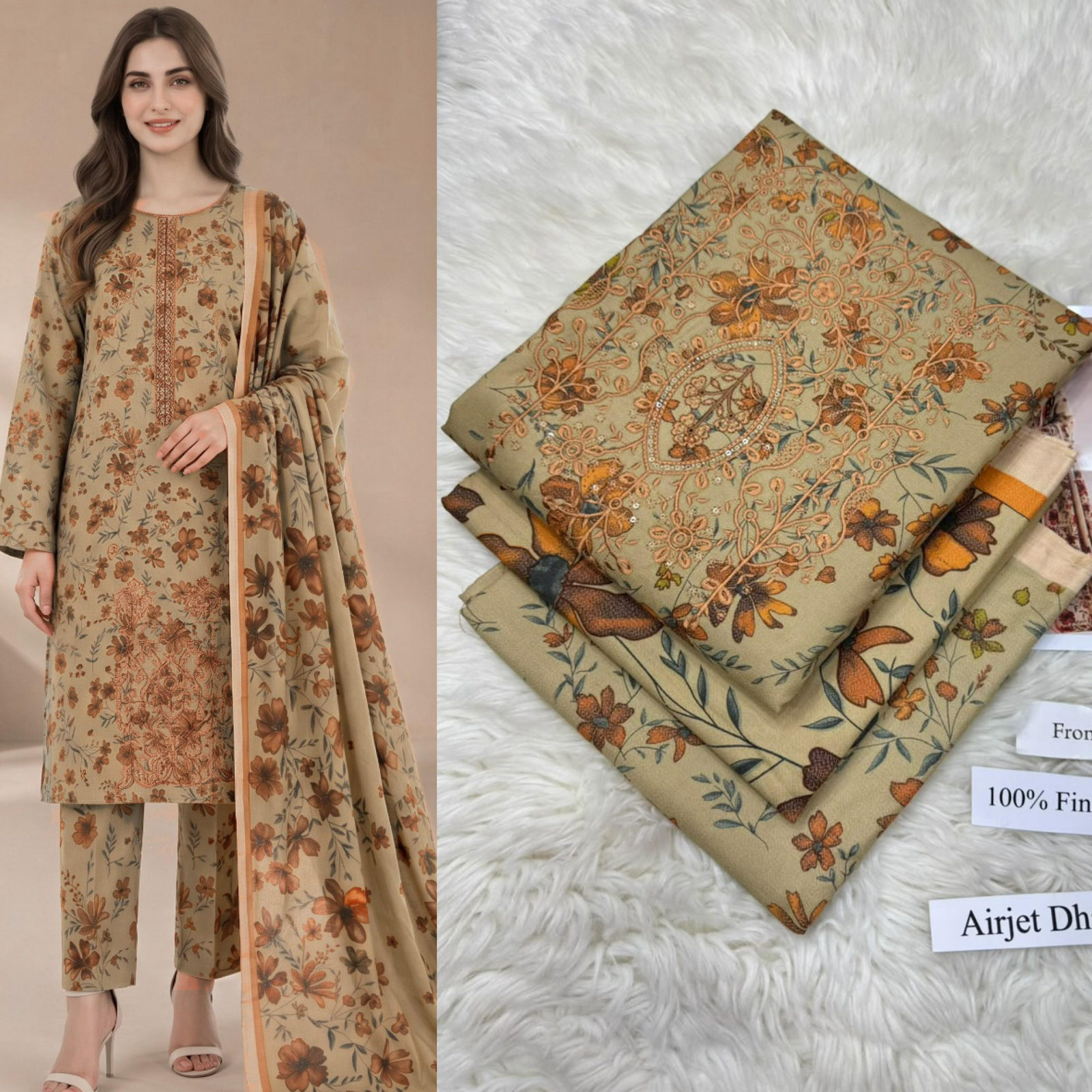 Airjet Dhanak with Dhanak Dupatta Sequence Embroidered - DESIGN 09