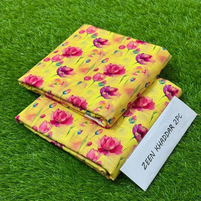 Zeen Khaddar 2Pc - Yellow Pink Floral