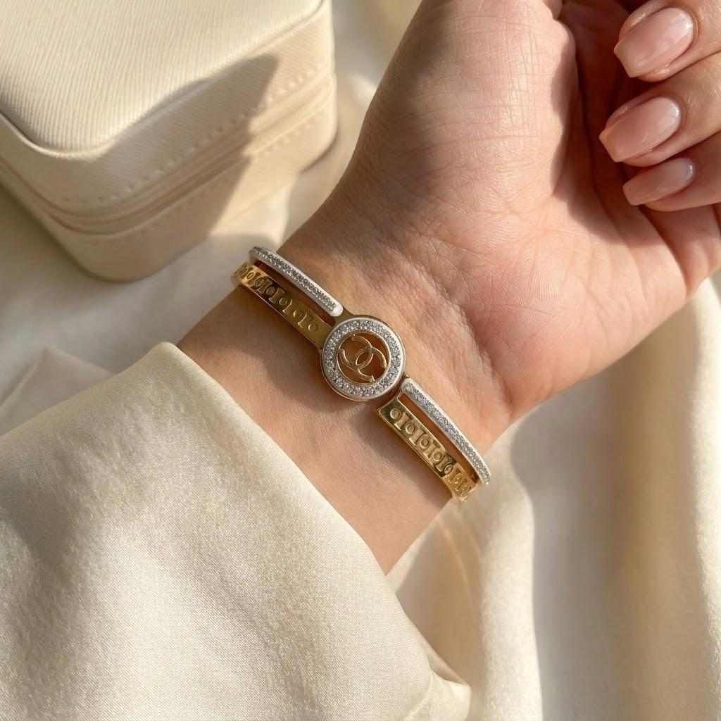 CC Style Gold & Crystal Bangle Bracelet