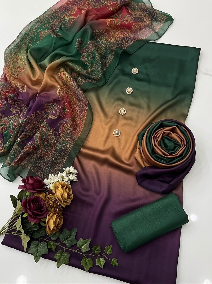 Digital Printed Shamoz Silk 3pc Suit - DESIGN 53