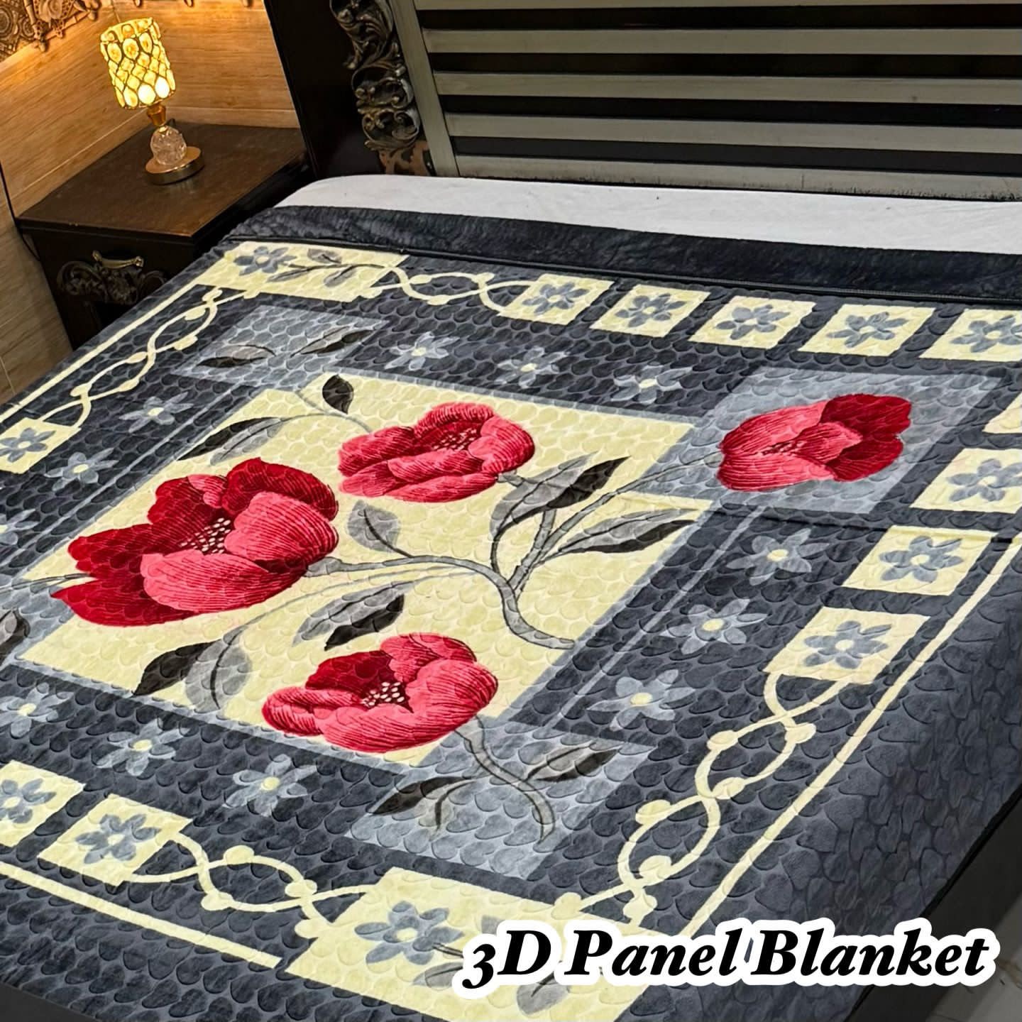 Irani Four Border 3D Panel Embossed Blanket Double Bed - Design 19