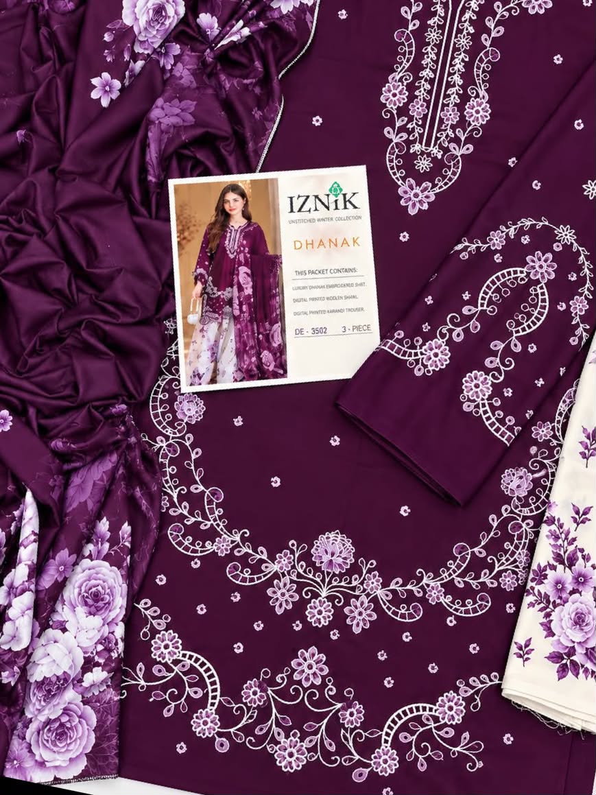 Iznik Dhanak Chikankari Embroidered 3PC Suit D#3502 - DESIGN 05