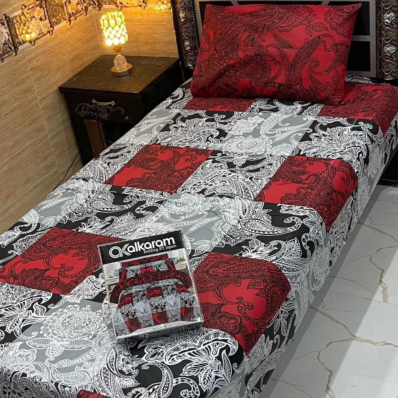 Alkaram 4pc Mix Cotton Single Bedsheet Pair - Design 22