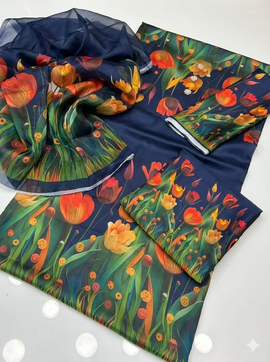 Digital Printed Shamoz Silk 3pc Suit - DESIGN 17