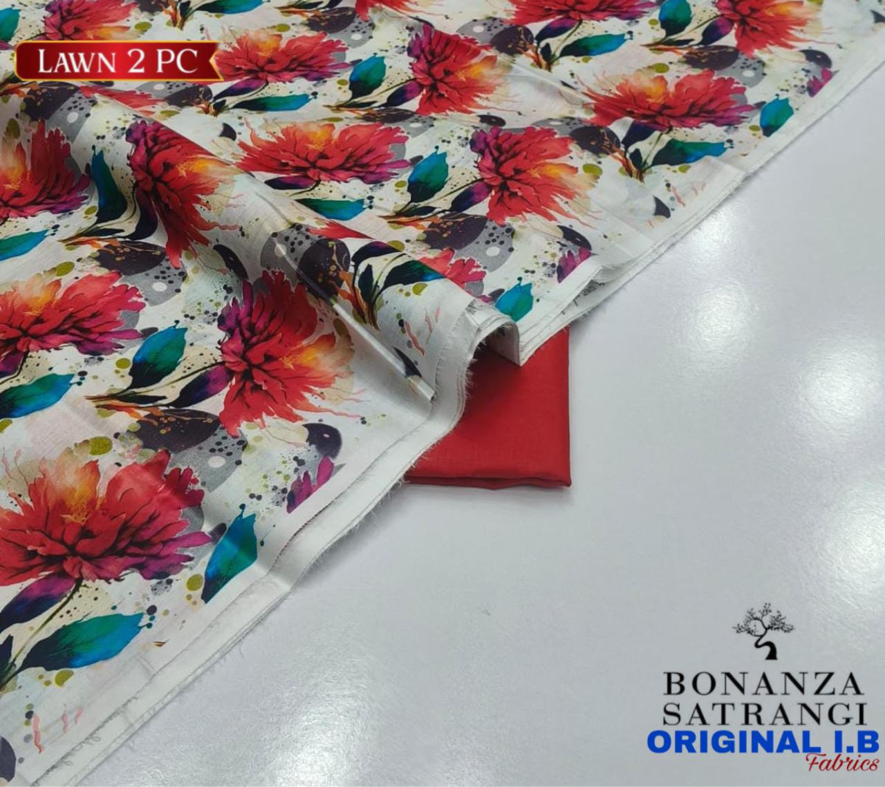 Bonanza 2pc Lawn Summer Collection - White Red Bloom