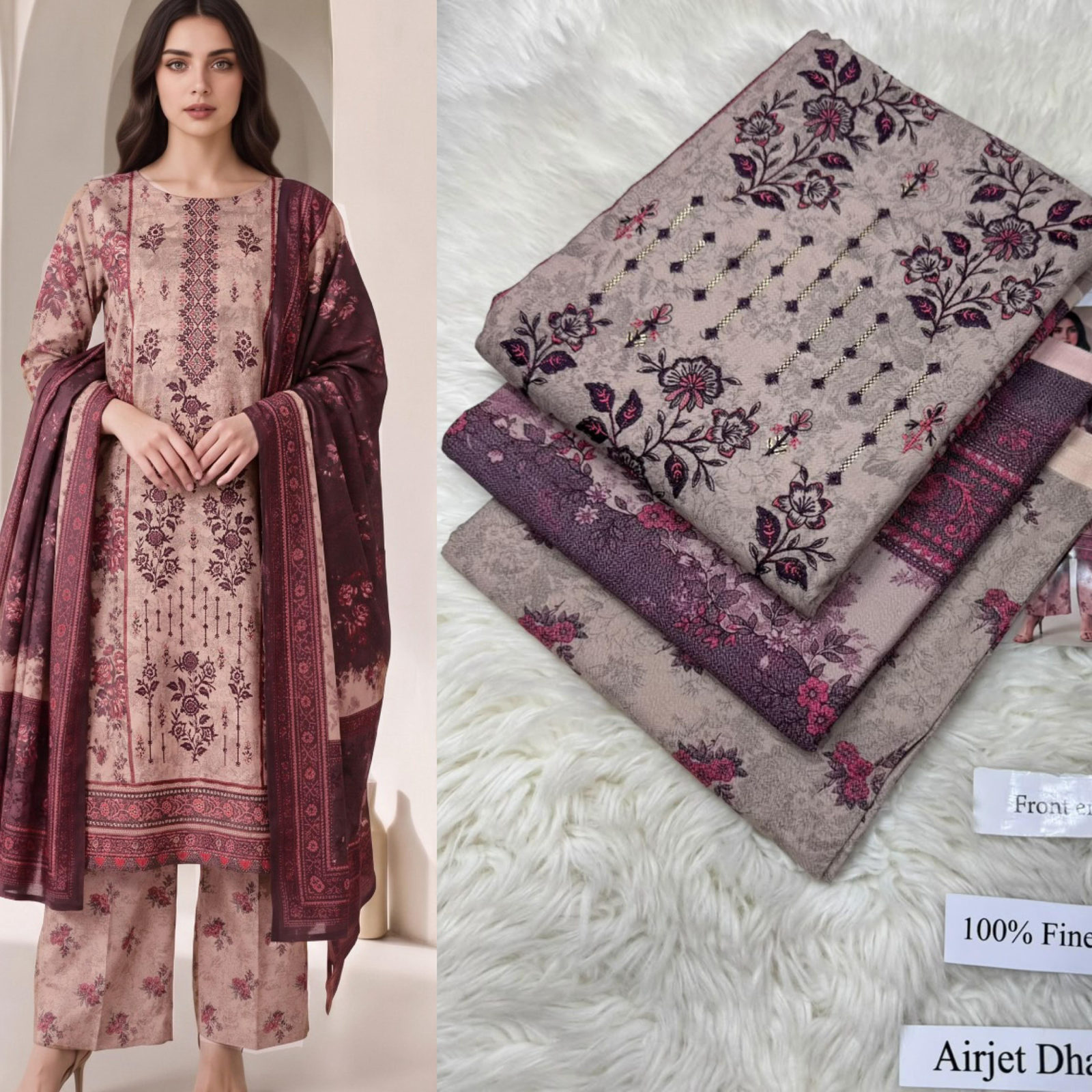 Airjet Dhanak with Dhanak Dupatta Panel Sequence Embroidered - DESIGN 12