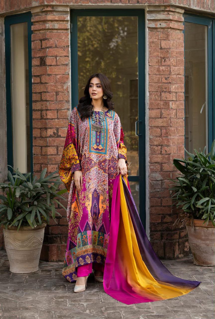 Shamooz Silk Digital Printed 3pc - Design 01