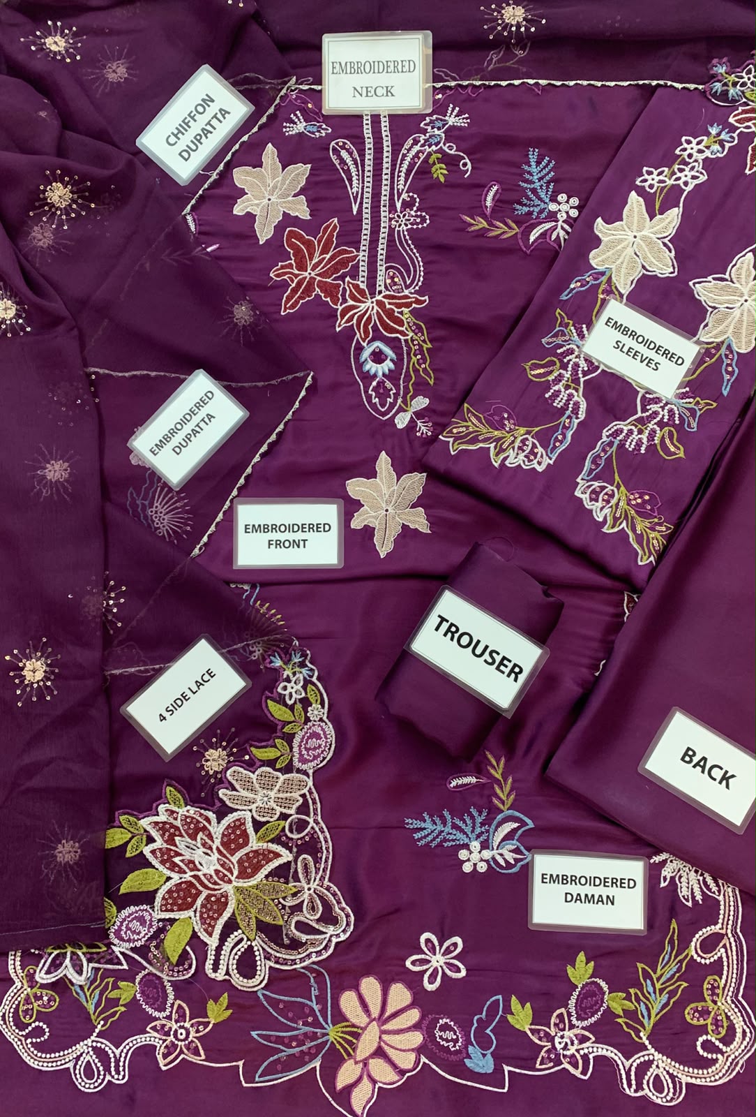 Nureh Chiffon Embroidered 3PC Suit - DESIGN 02